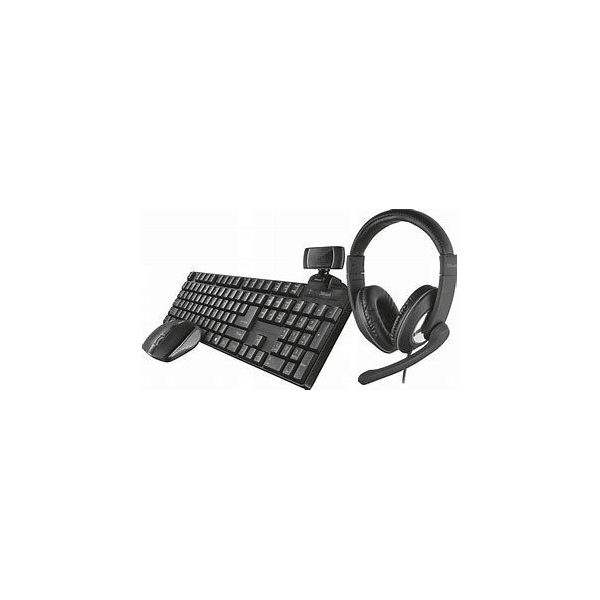 Trust Qoby 4-in-1 Home Office Set - Clavier, souris, casque et caméra web - sans fil - Français