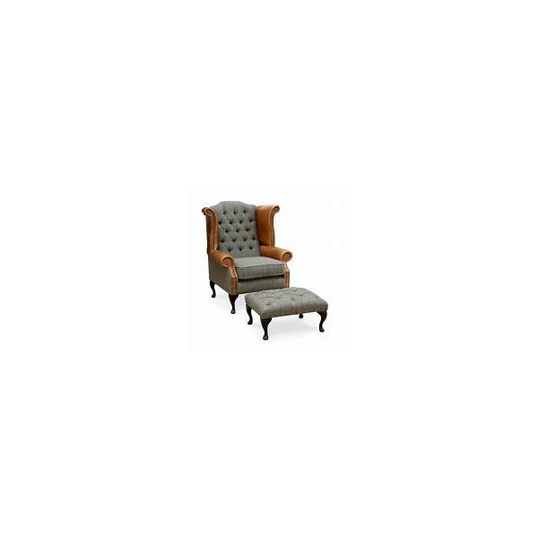 vidaXL Wingback Chair with Footrest Grey Vintage Canvas