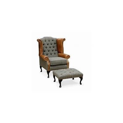 vidaXL Wingback Chair with Footrest Black Vintage Canvas