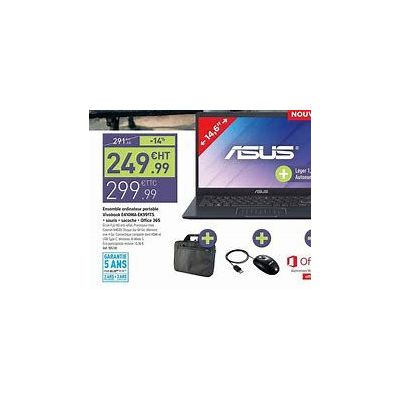 vivobook e410ma-ek971ts - bleu + sacoche + souris + office 3