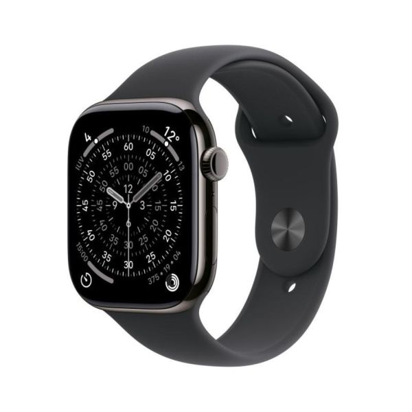 apple watch series 11 gps + cellular 42mm slate titanium case with black sport band - s/m