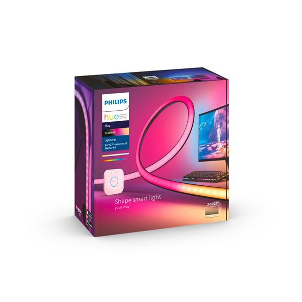 Pack de 3 Philips Hue Lighstrip pour PC - Hue Play Gradiant 24/27 pouces + Hue Pont de connexion