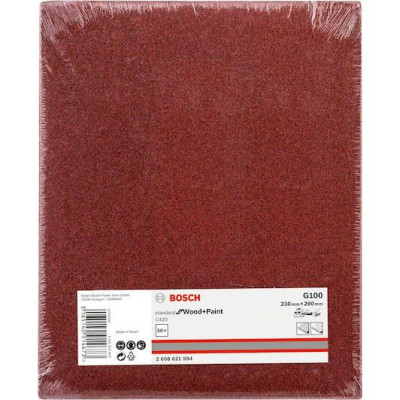Papier Abrasif Bosch C420 P100 - 230x280mm - Pour Bois & Peinture - Accessoire Ponceuse Orbitale