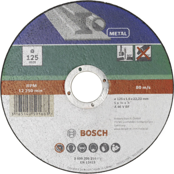 Bosch 2609256316 Disque tronçonner moyeu déporté pour métaux, diamètre 125 mm, alésage 22/23, épaisseur 1,6 mm