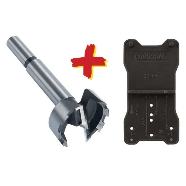 wolfcraft 8728000 - Kit Fraise à Bois d'Encastrement Ø35 mm - Pour Fixation des Charnières - Gabarit de Marquage Inclus - 2 pcs