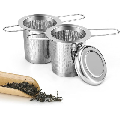 Filtre à Thé en Acier Inoxydable 304 - Infuseur à Thé avec Poignée Pliable et Couvercle (2 Pièces)
