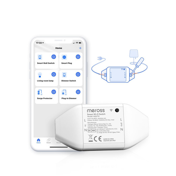 Meross Interrupteur Connecté WiFi, 10A DIY Interrupteur Intelligent Compatible avec Alexa